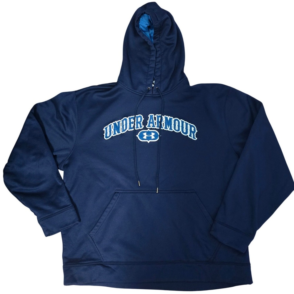 Under Armour Mens Navy Blue Storm Hoodie Arched Logo Fleece Sweatshirt XL